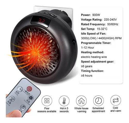 Calefactor Portátil 900W con Temporizador